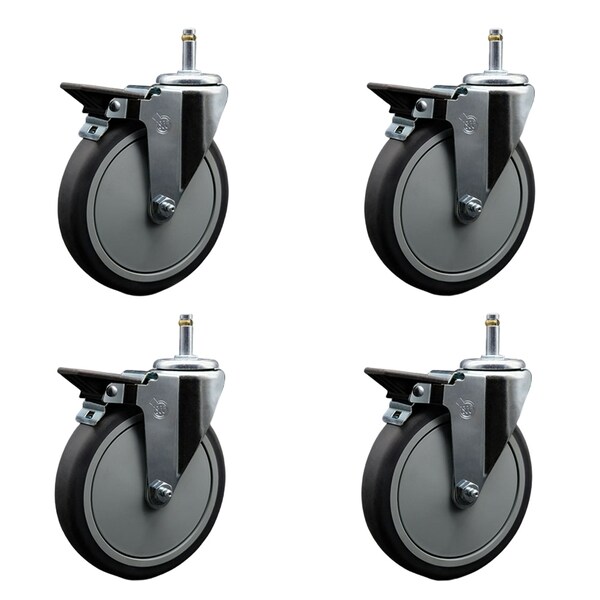 Service Caster 6'' Thermo Rubber Swivel 7/16'' Grip Ring Stem Caster Set with Brake, 4PK SCC-GR20S614-TPRB-PLB-716138-4 - main